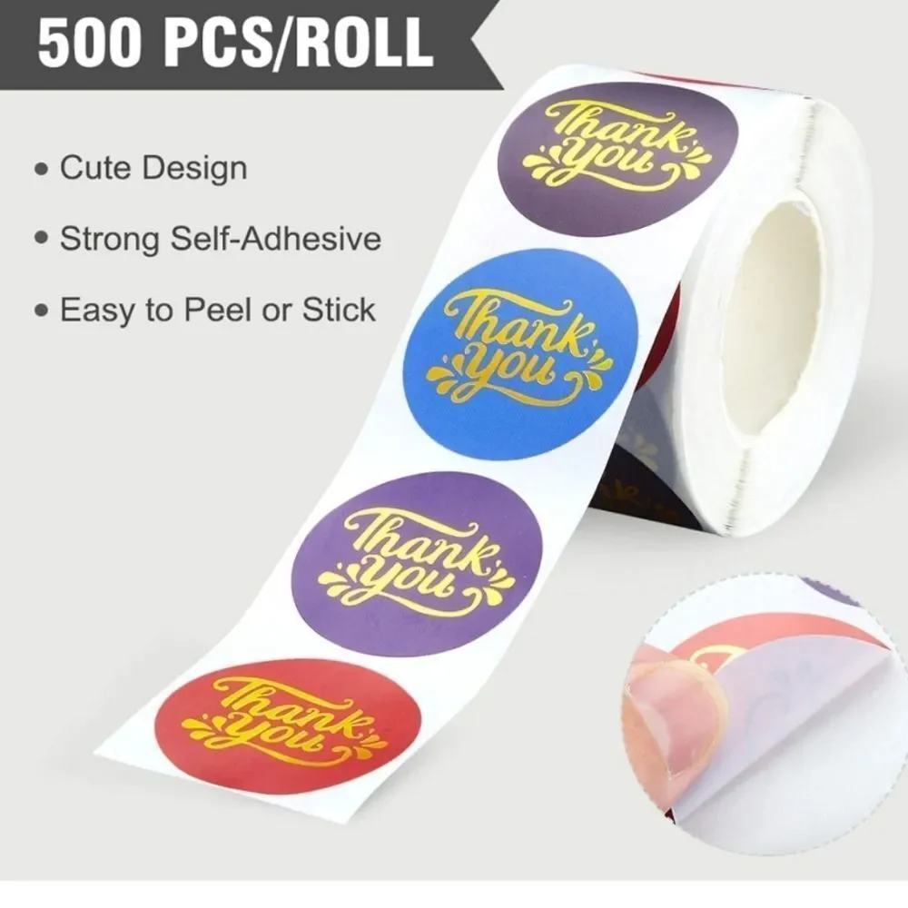 500 piece Thank you Sticker Roll Vibrant Colors
